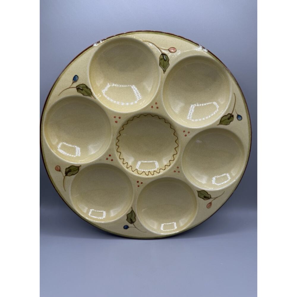 Molde Portugal Round Ceramic Relish Taco Fixings Tray Butter Yellow Red Blue